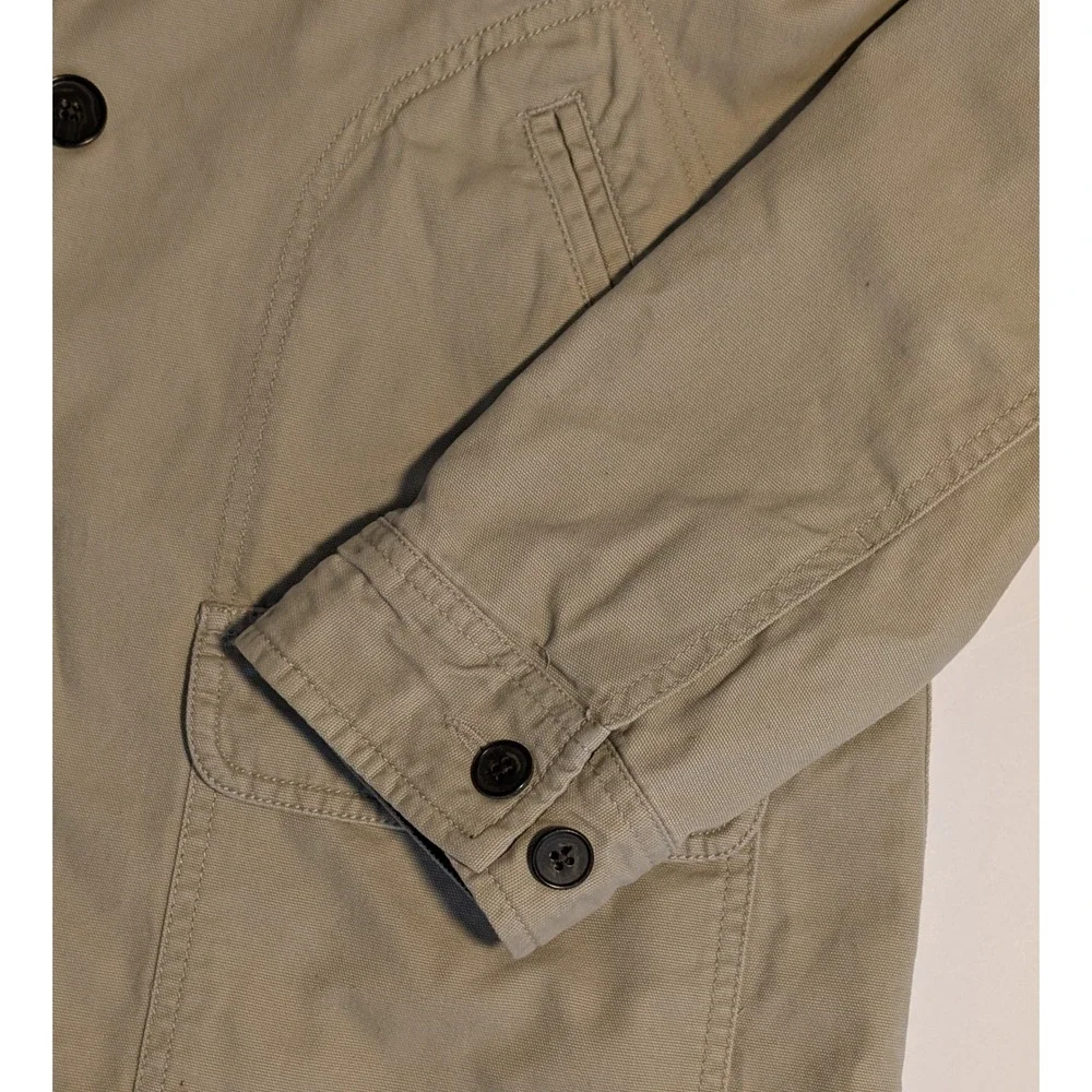 Lands End Womens Tan Canvas Field Coat Plaid Flannel Lined Corduroy Trim M 10-12 - Picture 5 of 9